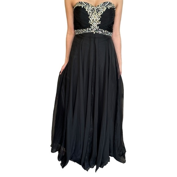 ✨Host Pick✨ BLACK CHIFFON PROM FORMAL EVENING GOWN WITH  RHINESTONE ACCENTS 4 - Picture 5 of 16